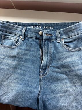 Blue Curvy Mom Jeans from American Eagle with no Rips